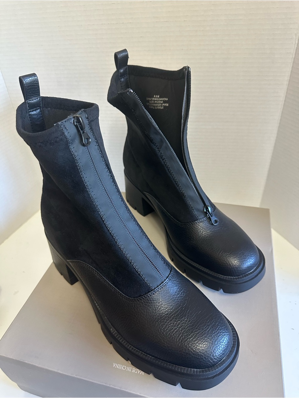 MIA Black Front-Center Zip Lug Sole Ankle Boots